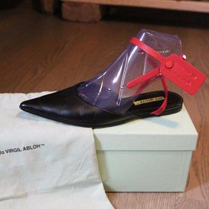 OFF-WHITE C/O VIRGIL ABLOH Zip Tie ankle wrap leather flats made in Italy